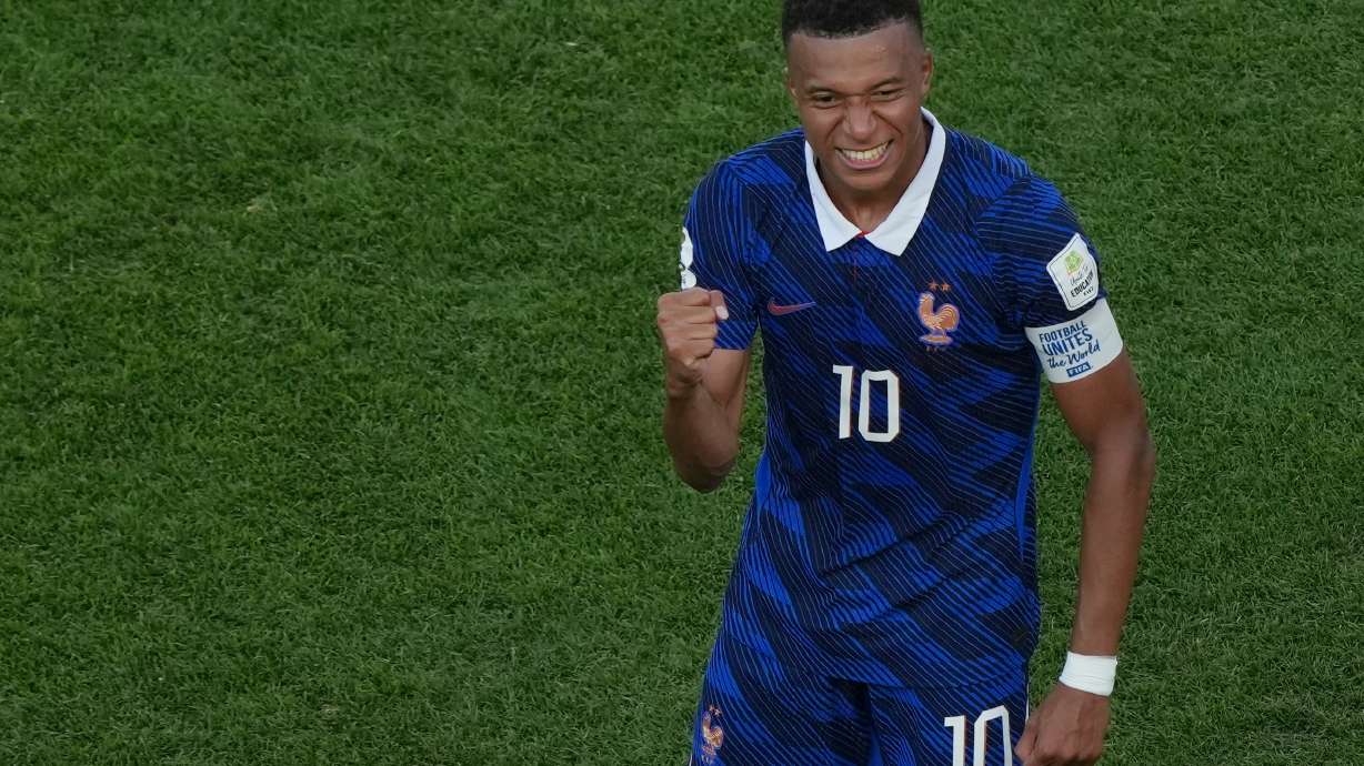 France's Kylian Mbappe (10) reacts after the World Cup round of 16 soccer match between Paraguay and France in Philadelphia, Saturday, July 4, 2026.