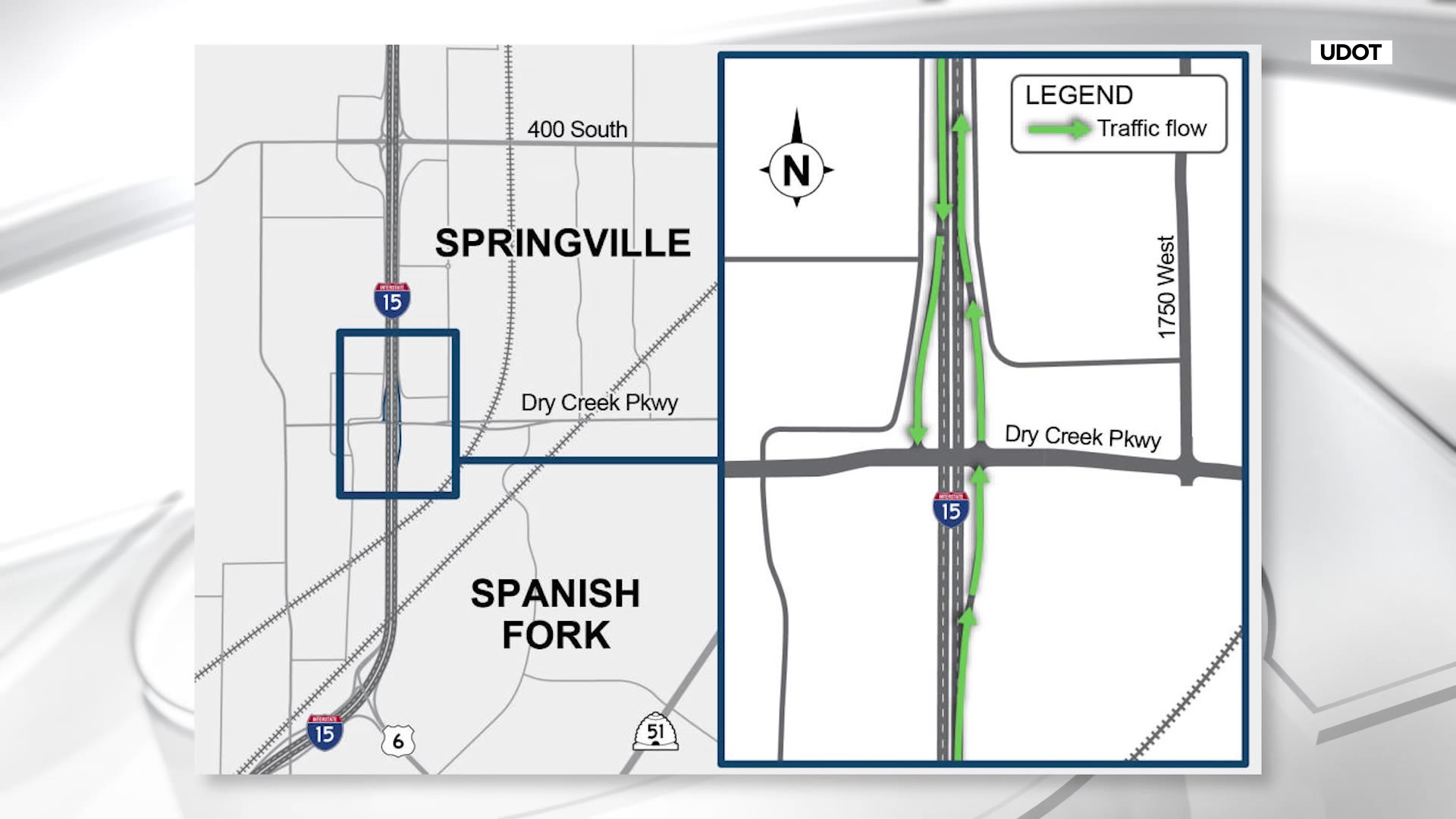 This graphic shows the planned flow of traffic for after the Deer Creek Interchange opens.