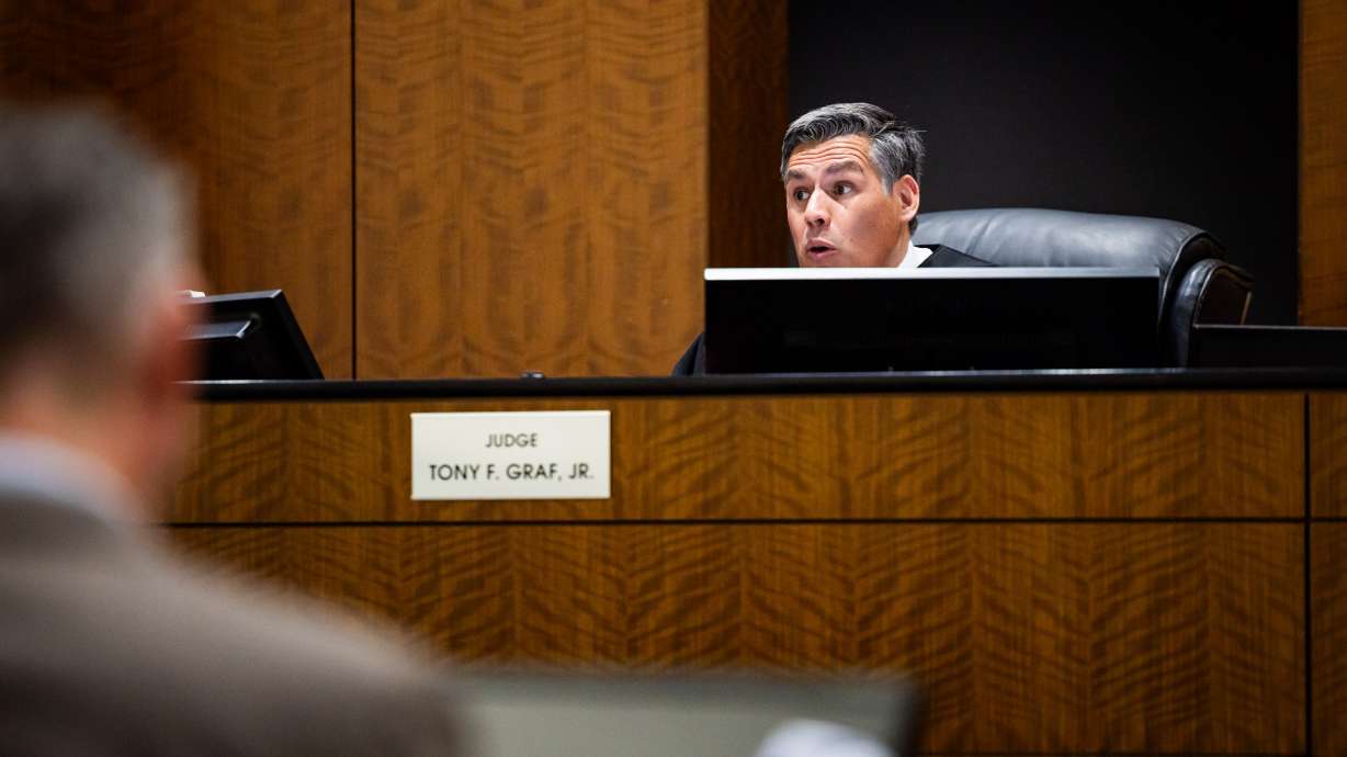Fourth District Court Judge Tony Graf speaks during a preliminary hearing for Tyler Robinson, the Utah man accused of fatally shooting Charlie Kirk, at the 4th District Court in Provo on Wednesday.