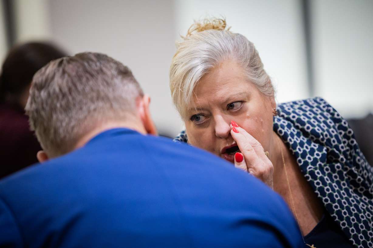 Defense attorney Kathryn Nester, right, during a preliminary hearing for Tyler Robinson, the Utah man accused of fatally shooting Charlie Kirk, at the 4th District Court in Provo on Wednesday.