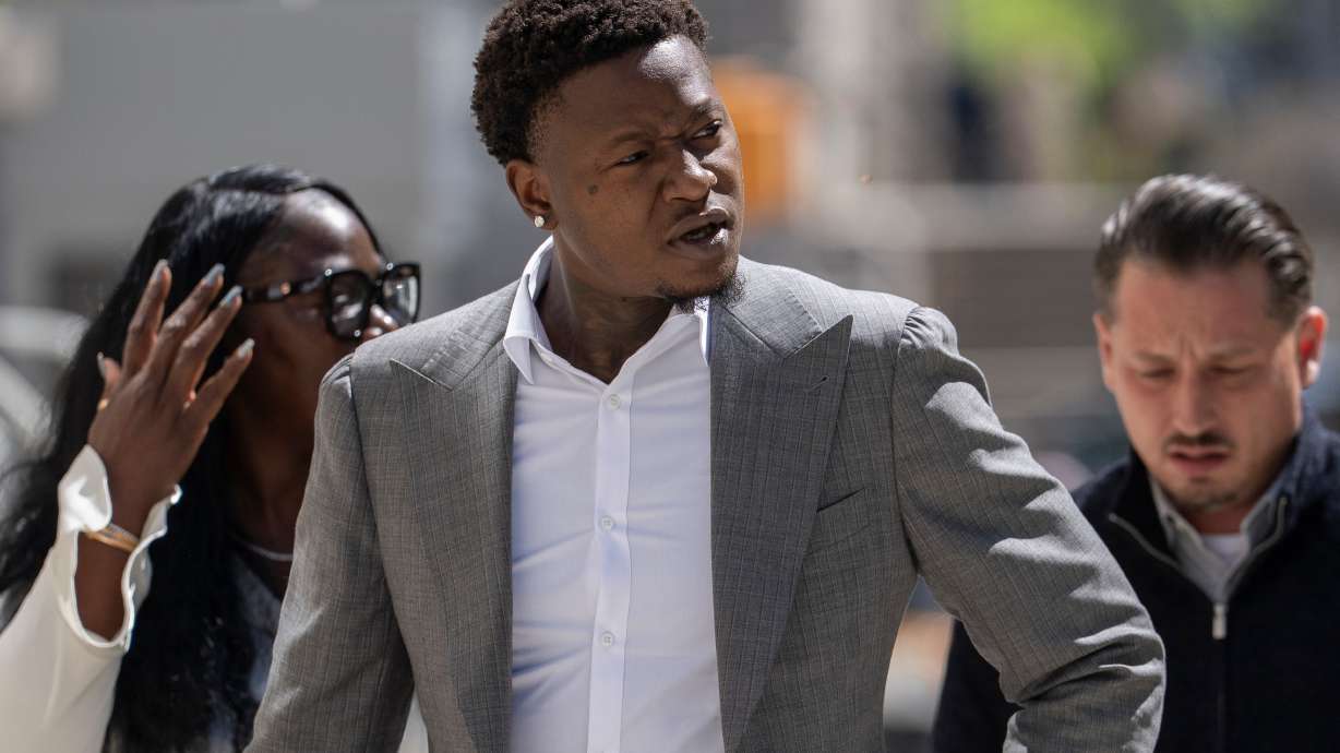 FILE - Miami Heat's Terry Rozier arrives at Brooklyn federal court, Monday, April 27, 2026, in New York.