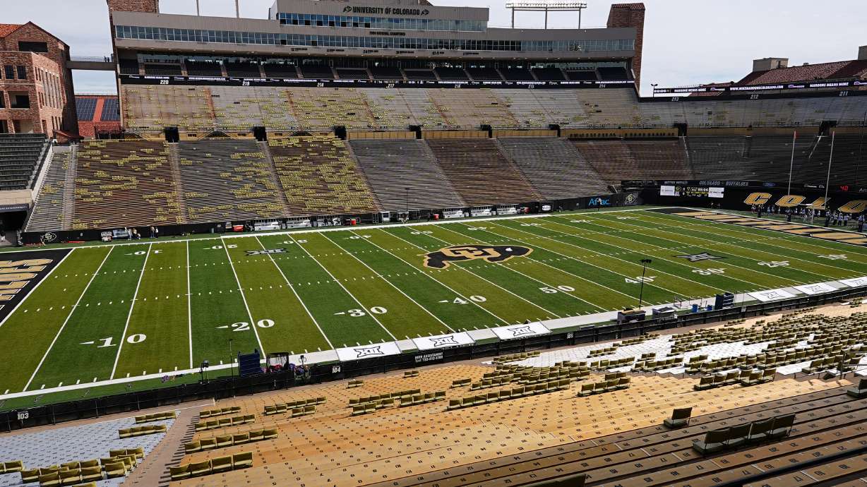 FILE - Folsom Field is shown before an NCAA college football game, Nov. 1, 2025, in Boulder, Colo.