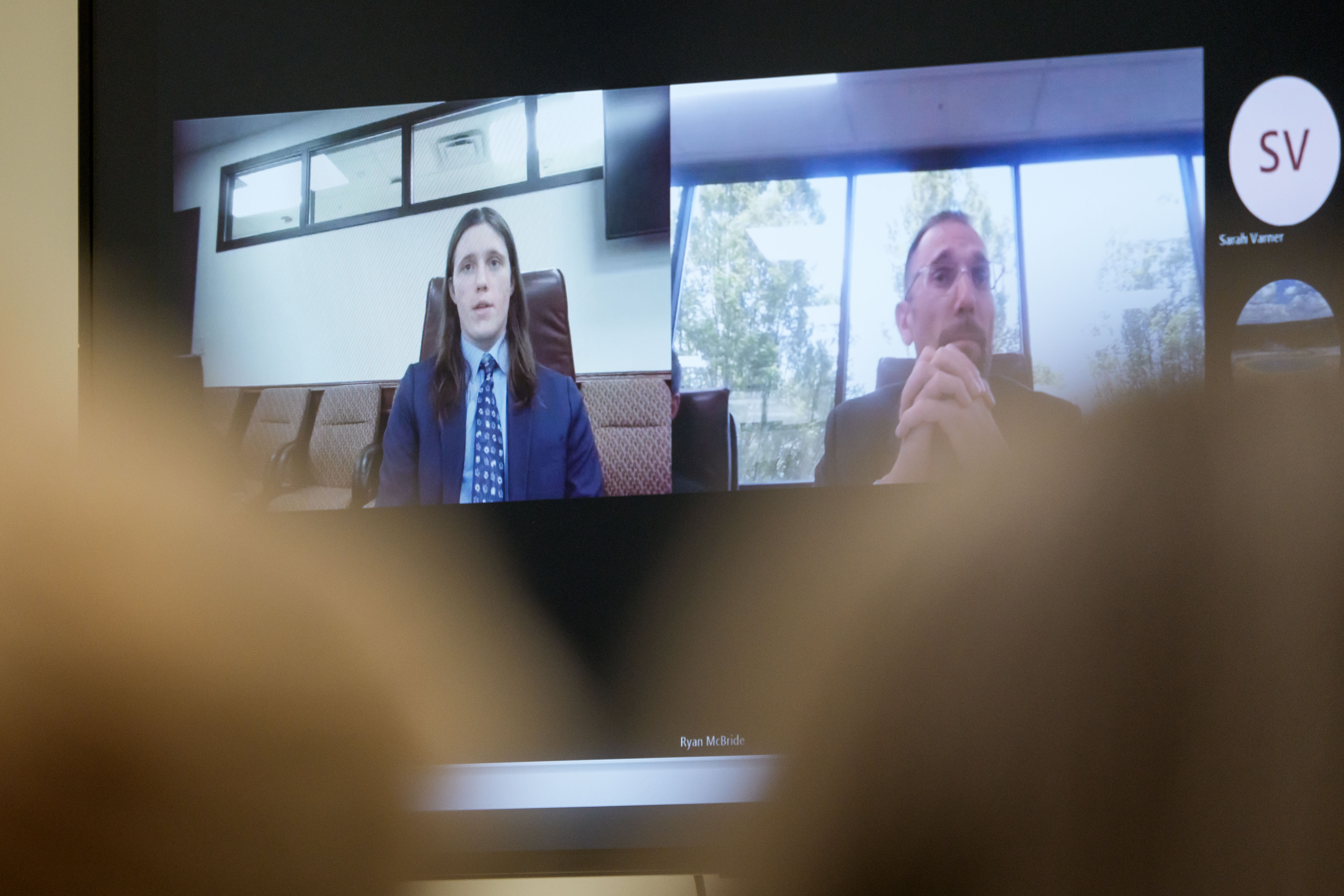 A video interview with Lance Twiggs, Tyler Robinson's roommate and reported romantic partner, is shown during a preliminary hearing for Tyler Robinson, who is accused in the fatal shooting of Charlie Kirk, at the 4th District Courthouse in Provo, Thursday.