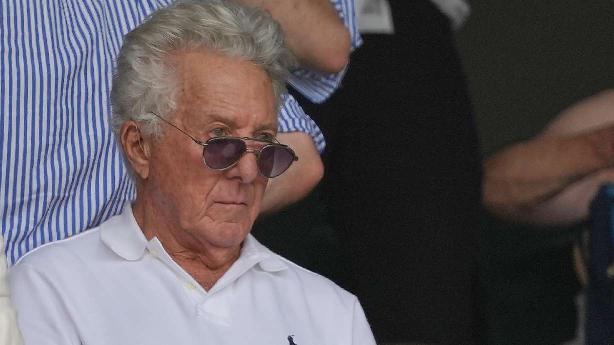Actor Dustin Hoffman watches a Alexander Zverev of Germany defeats Arthur Fery of Britain during their men's singles semifinal match at the Wimbledon Tennis Championships in London, Friday, July 10, 2026.