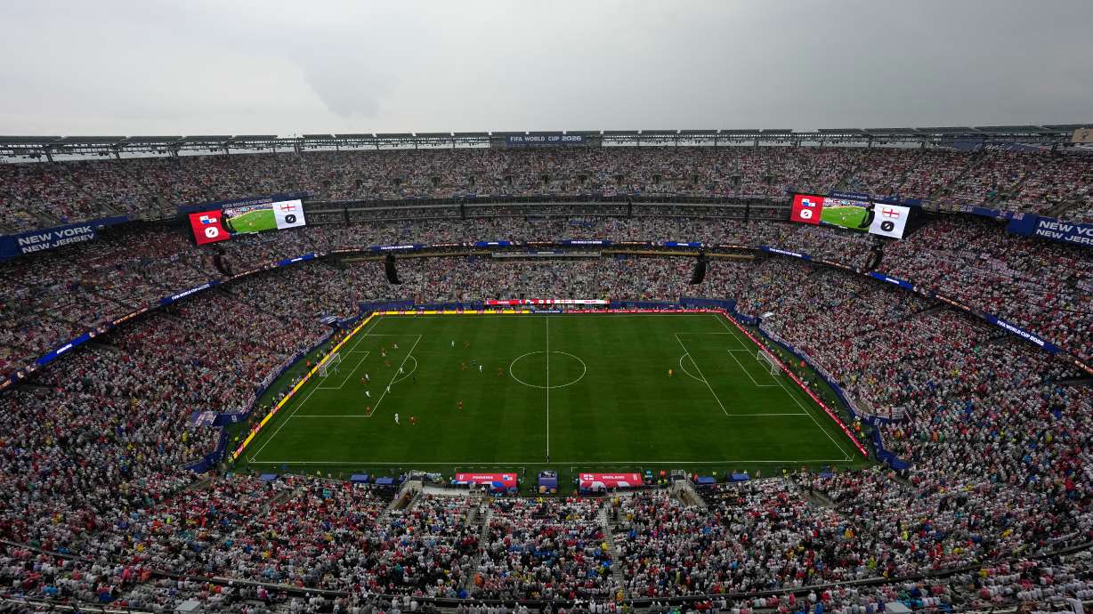 A general view of the stadium during the World Cup Group L soccer match between Panama and England in East Rutherford, N.J., near New York, Saturday, June 27, 2026.