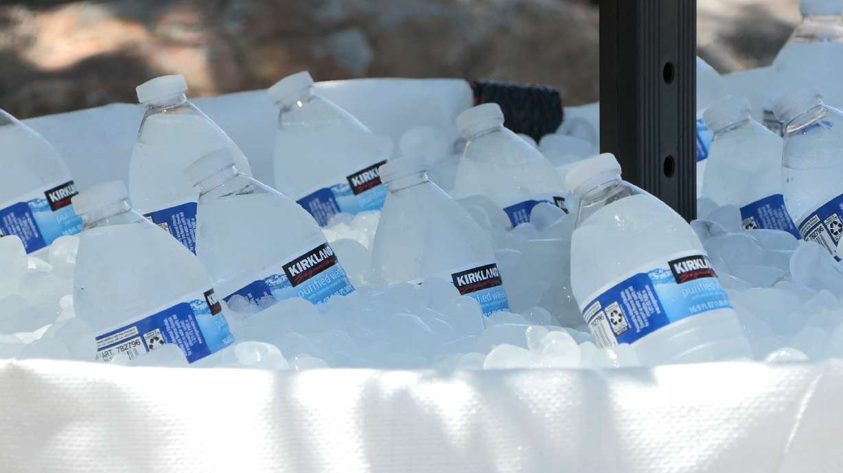 A mega-bag of free ice and water, is left outside the 29th Street trailhead in Ogden on Friday afternoon for hikers. Demand for ice tends to surge during the summer months, especially during weekends and holidays.