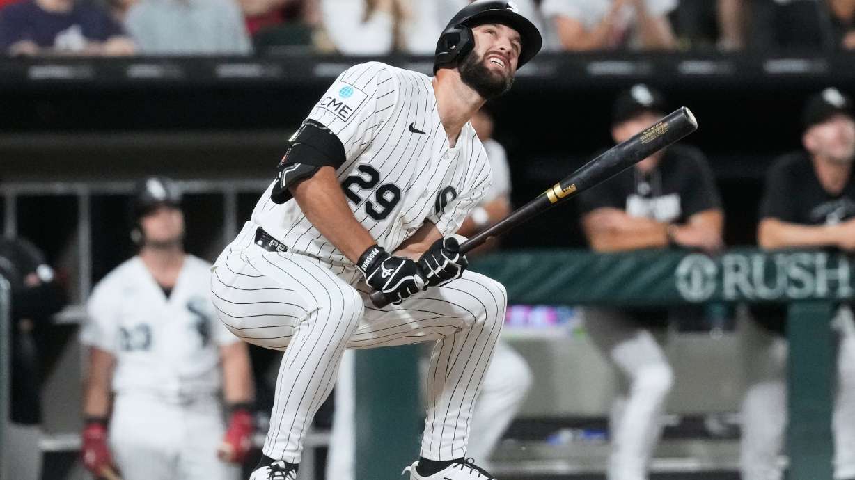 Chicago White Sox's Tristan Peters reacts after hitting a foul ball during the seventh inning of a baseball game against the Boston Red Sox in Chicago, Tuesday, July 7, 2026.