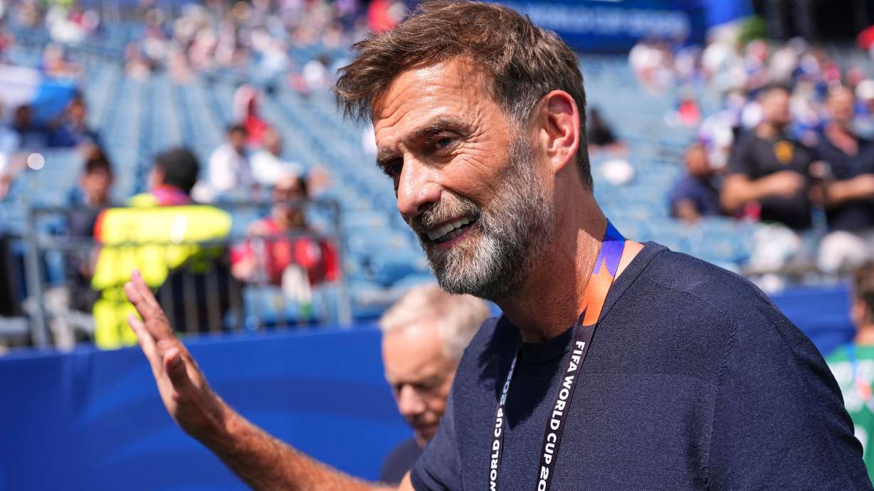Jürgen Klopp, who is expected to become the new head coach of the Germany national soccer team, is seen on the pitch prior to the World Cup quarterfinal soccer match between France and Morocco in Foxborough, Mass., near Boston, Thursday, July 9, 2026.