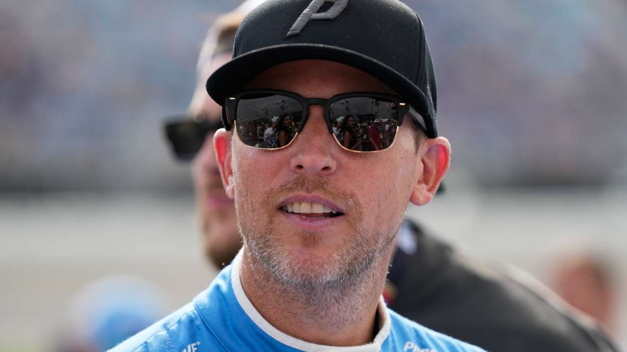 Denny Hamlin looks around before the start of a NASCAR Cup Series auto race at Chicagoland Speedway in Joliet, Ill., Sunday, July 5, 2026.