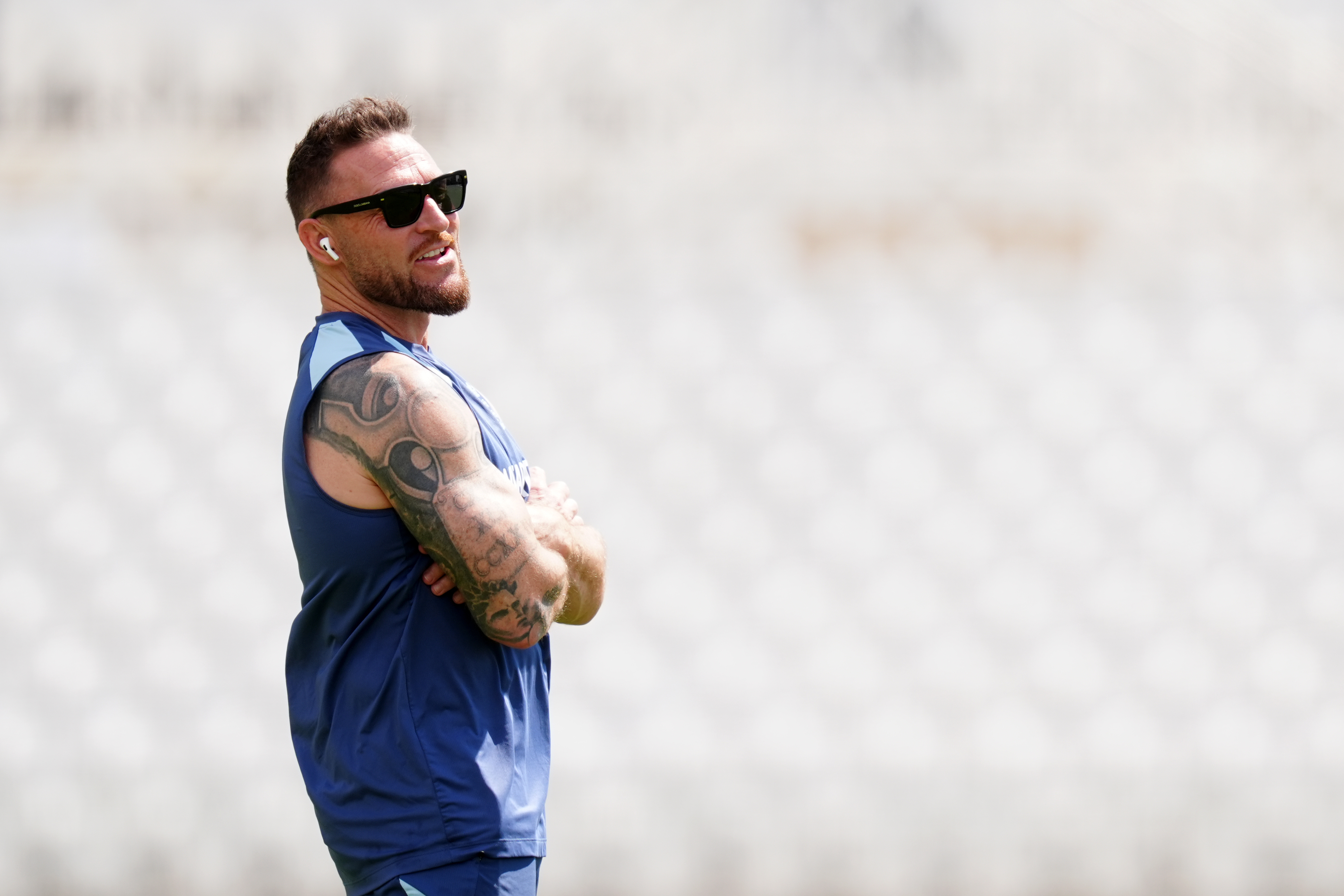England head coach Brendon McCullum attends a nets session in Nottingham, England, Monday July 6, 2026. 