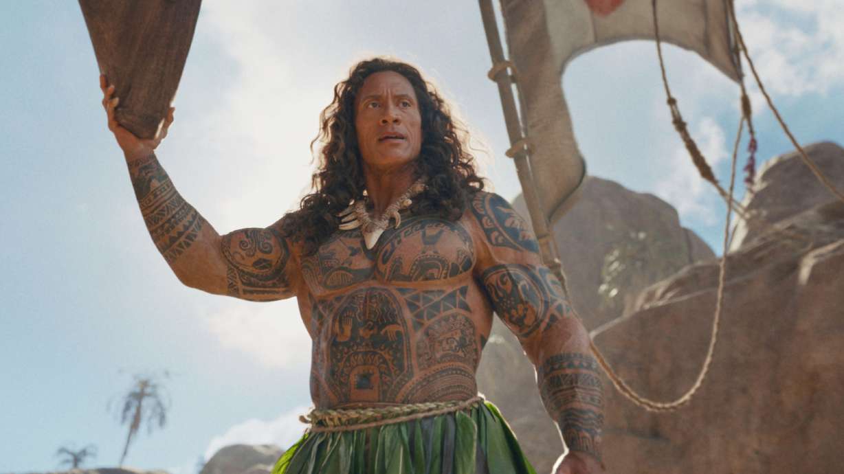 This image released by Disney shows Dwayne Johnson as Maui in a scene from "Moana."