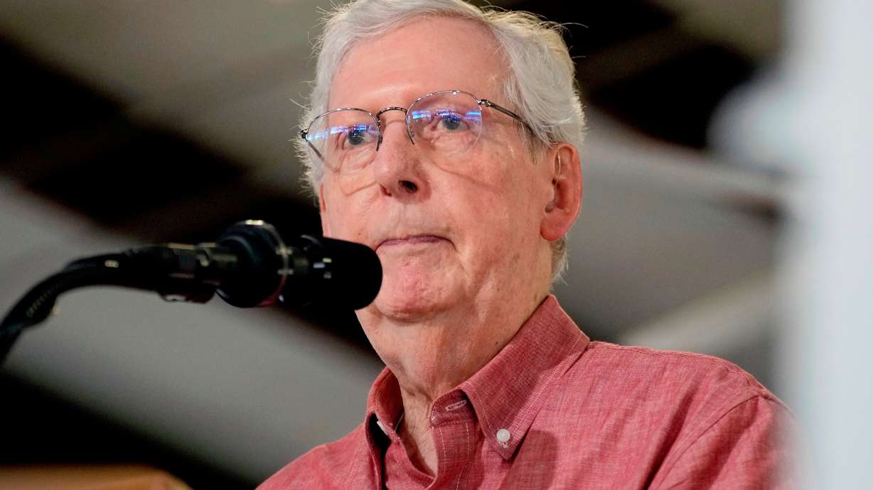 Sen. Mitch McConnell, R-Ky., speaks at an event, Aug. 2, 2025, in Fancy Farm, Ky.