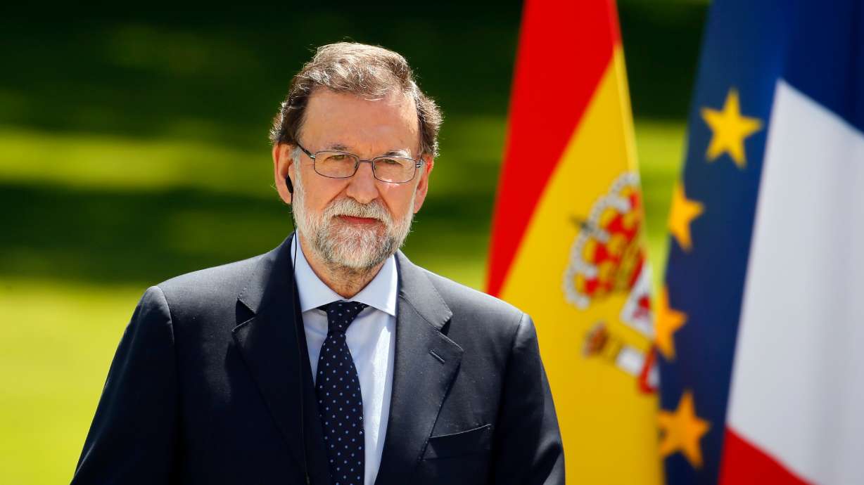 FILE - Spain's Prime Minister Mariano Rajoy attends a press conference at the Elysee Palace in Paris, France, Friday, June 16, 2017.