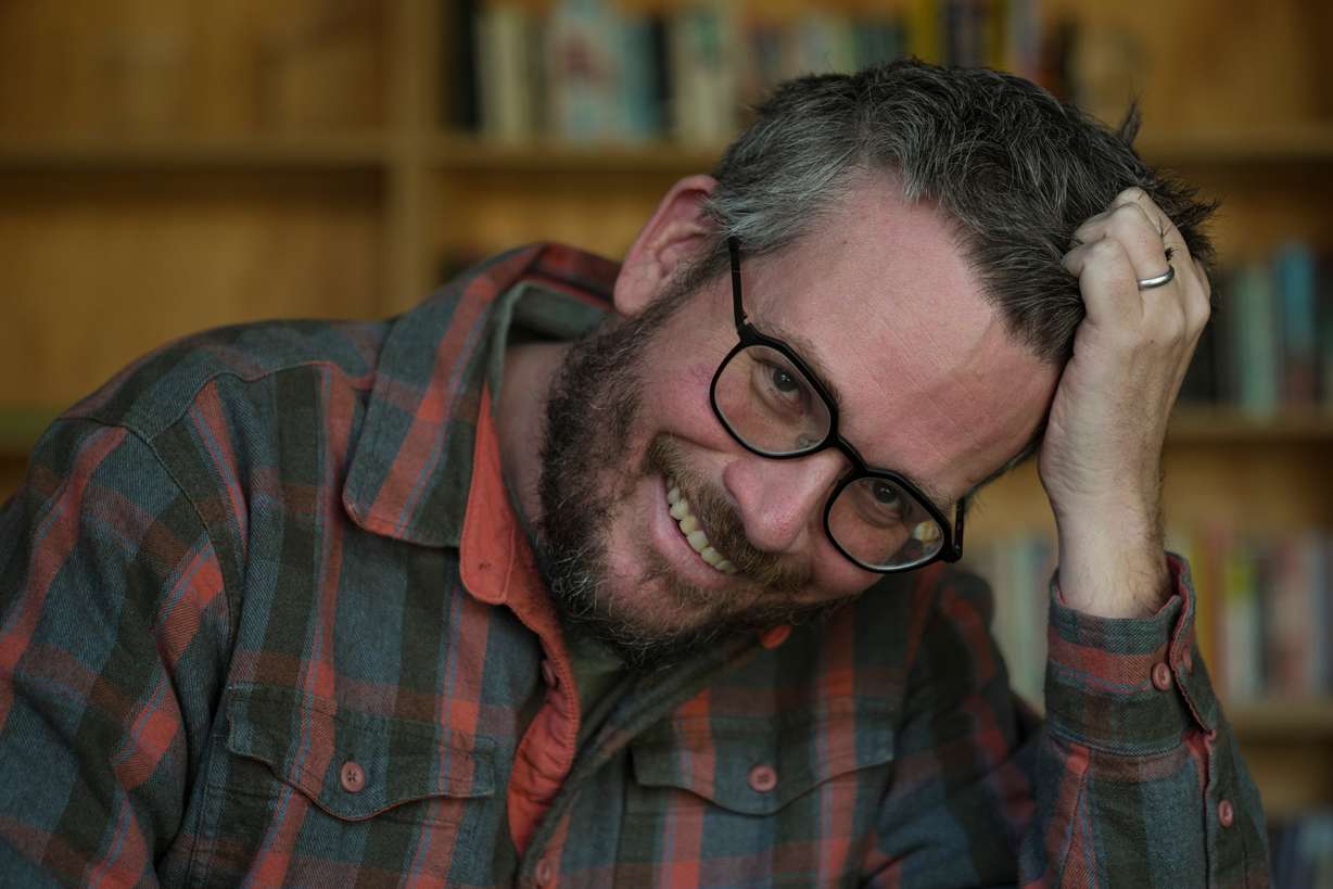 Writer John Green poses in his studio in Indianapolis, Jan. 21.