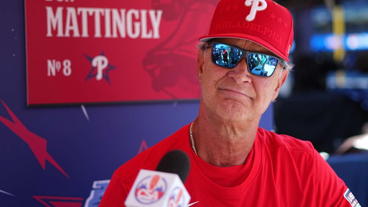 Philadelphia Phillies interim manager Don Mattingly speaks with members of the media during the MLB baseball All-Star Week, Monday, July 13, 2026, in Philadelphia.