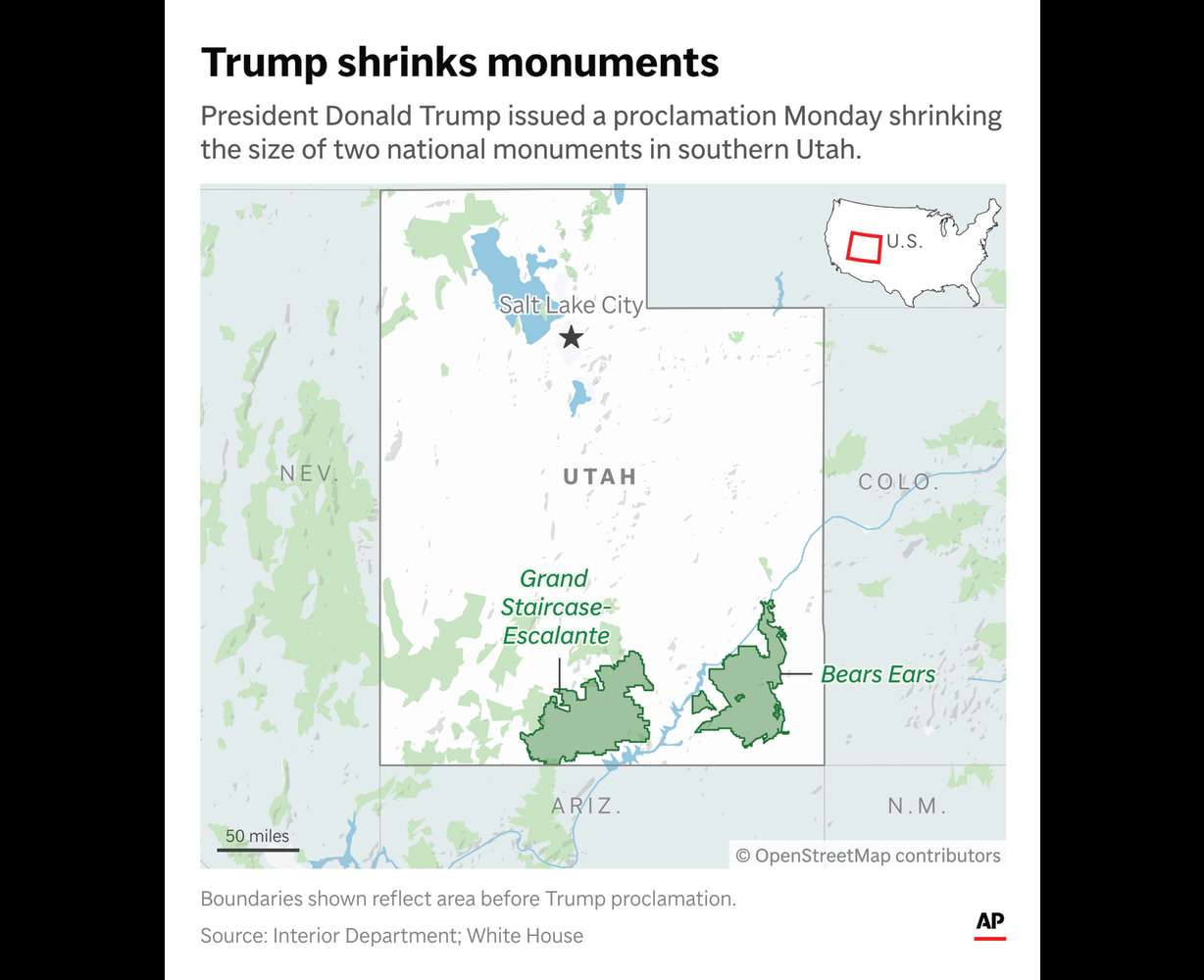 Two national monuments in southern Utah will see their boundaries shrink.