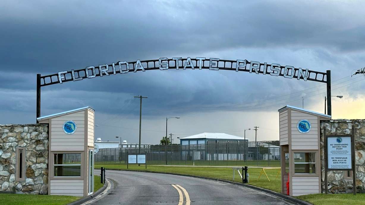 Clouds hover over the entrance of the Florida State Prison in Starke, Fla., Aug. 3, 2023. Florida put to death one of its oldest prisoners in its history on Tuesday, a 74-year-old convicted murderer.