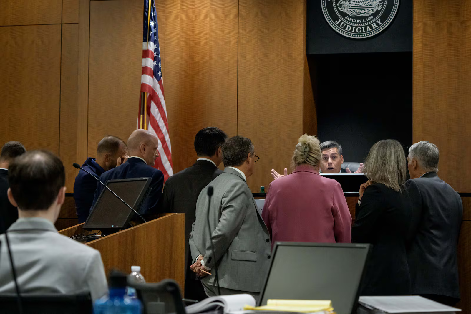 Tyler Robinson, accused in the fatal shooting of Charlie Kirk, sits while Judge Tony Graf conferences with attorneys during a preliminary hearing at Fourth District Court in Provo on Thursday. Kirk's widow, Erika, was present at the preliminary hearing.