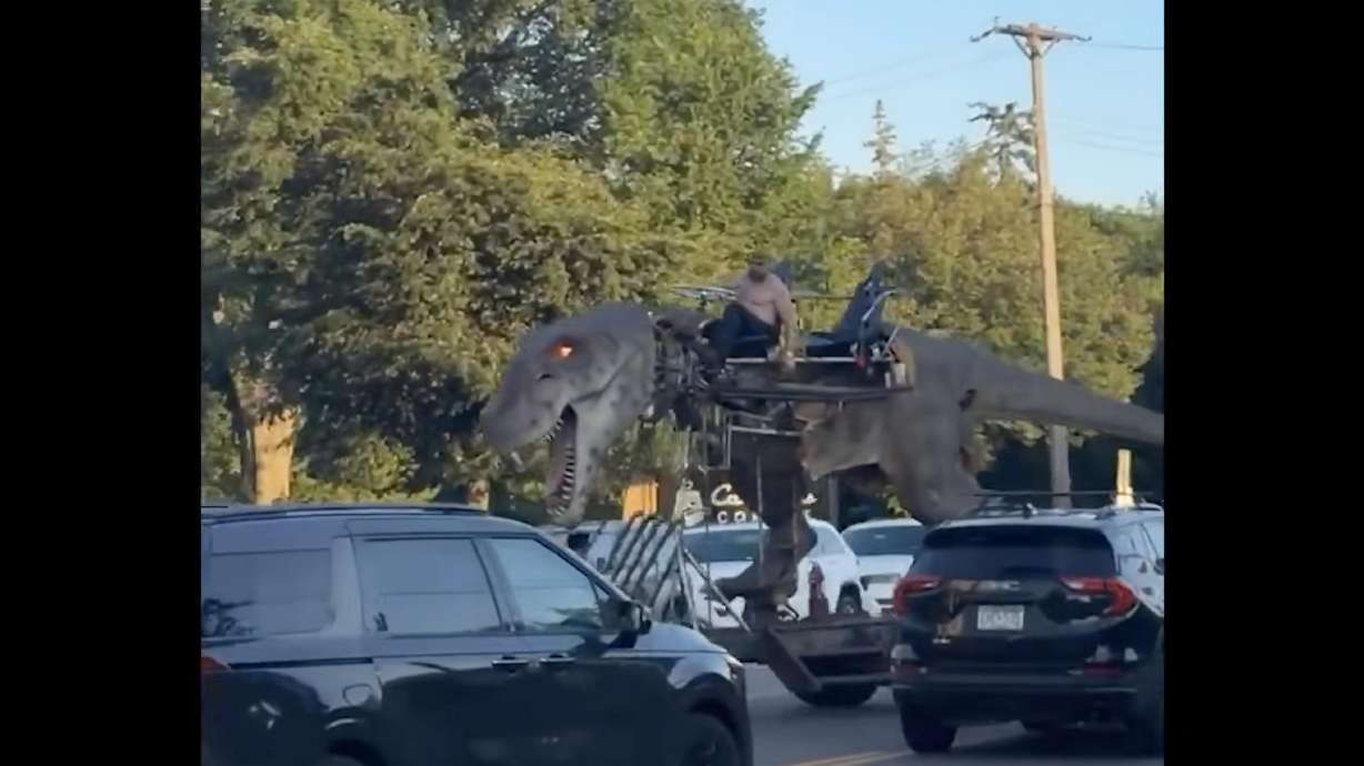 A giant Tyrannosaurus rex vehicle was spotted roaming the wild streets of Minneapolis last month.