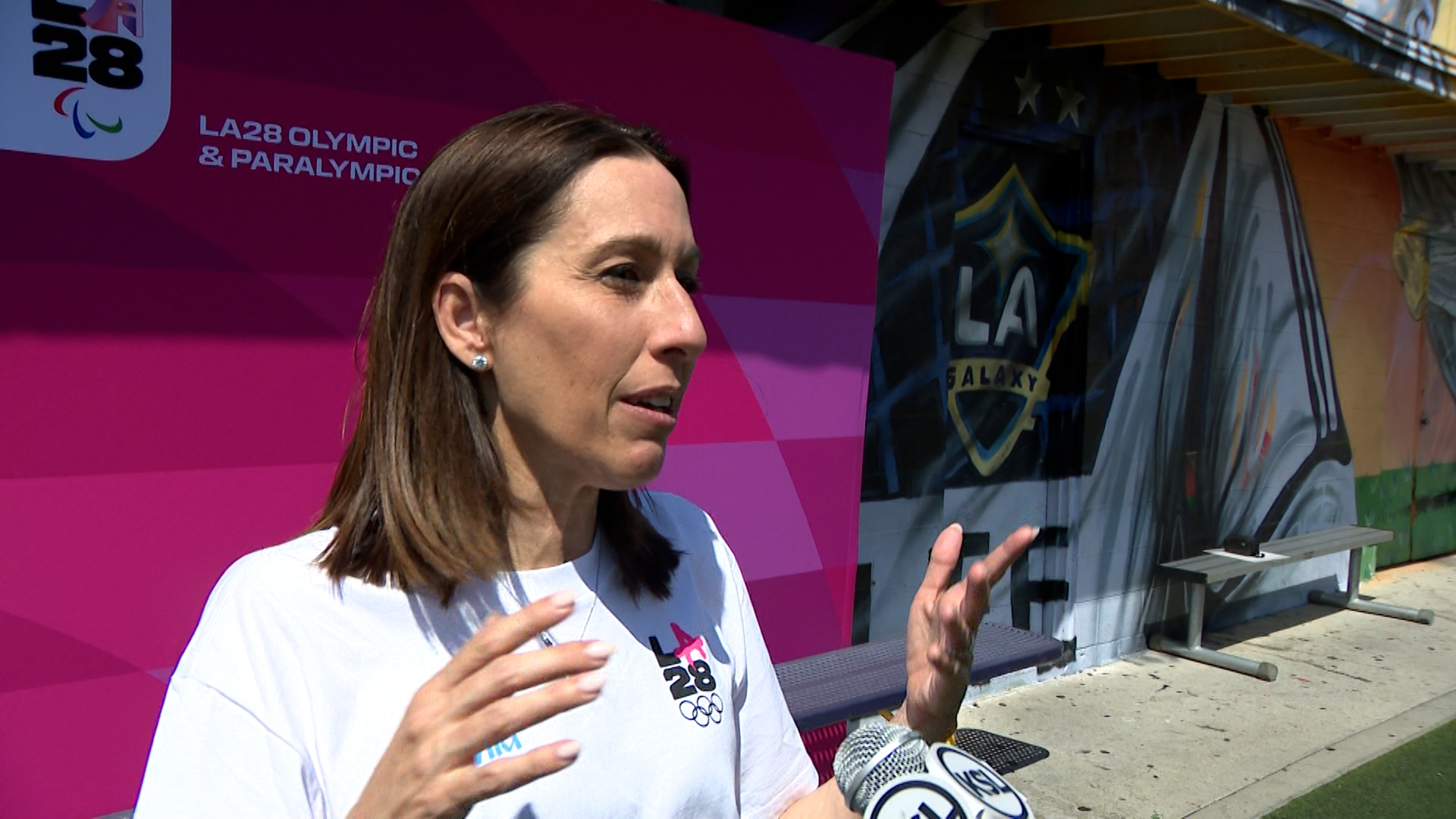 Janet Evans, Olympic Gold Medalist and LA28 Chief Athlete Officer, is pictured.