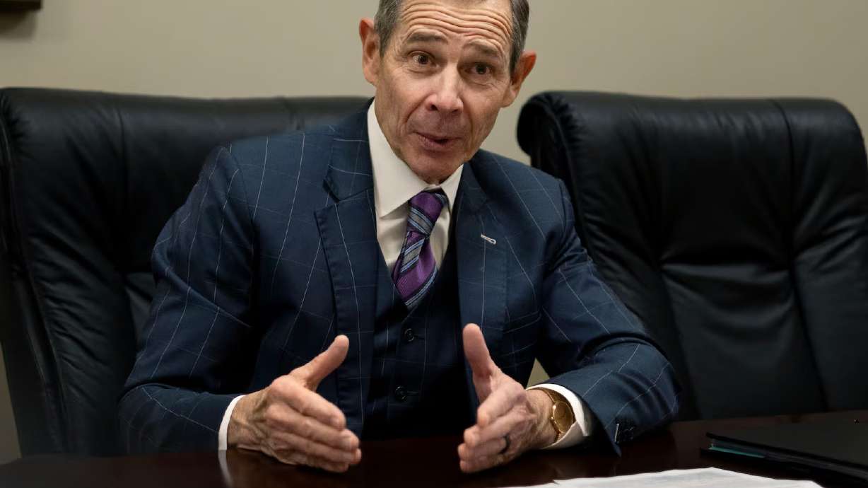 Sen. John Curtis, R-Utah, speaks to the Deseret News Editorial Board at the Capitol in Salt Lake City on Feb. 19. As hostilities in Iran resume, Curtis says Congress needs to get involved in what's happening now — or he may vote not to fund it later.