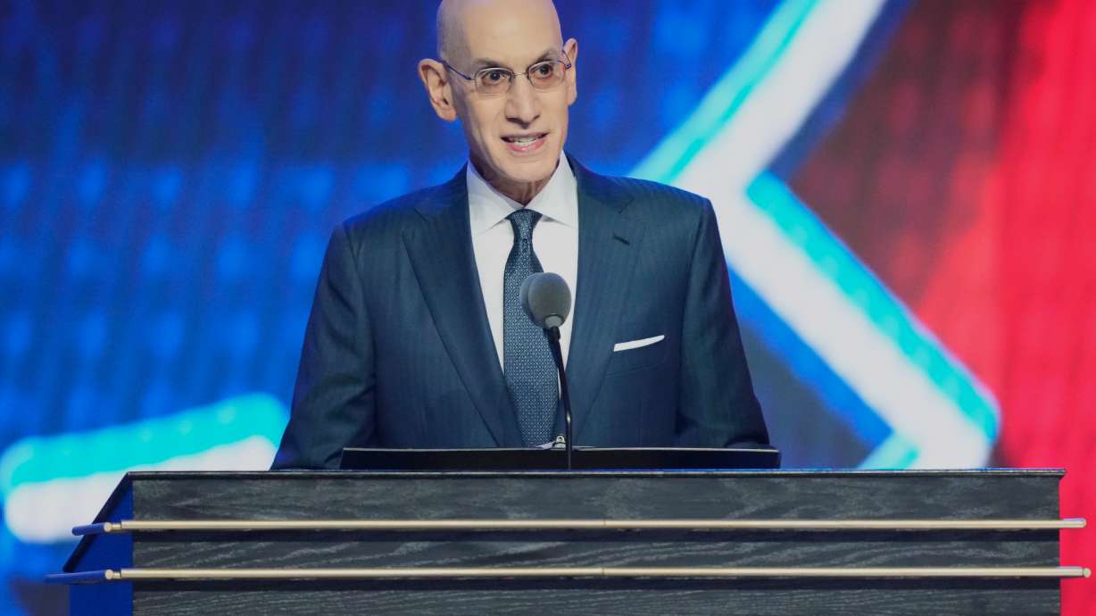 NBA Commissioner Adam Silver speaks during the first round of the NBA basketball draft, Tuesday, June 23, 2026, in New York.