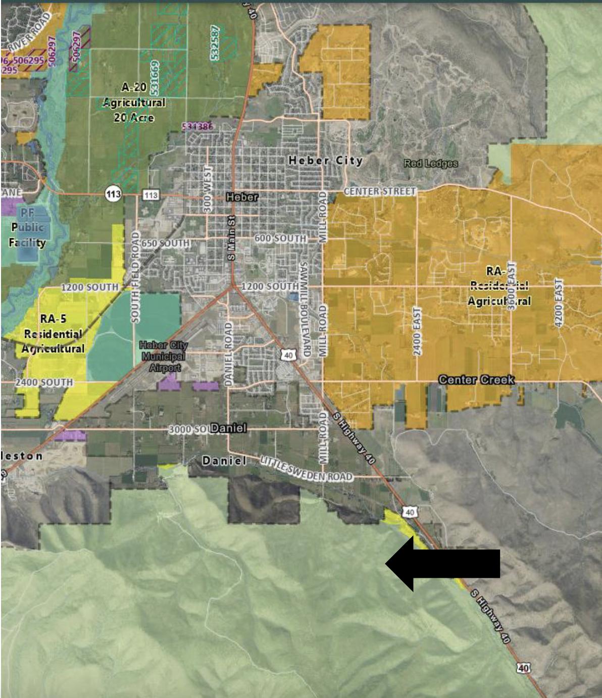 A map pointing to the site where Maverick Rock is expanding its mine into Daniels Canyon. The Wasatch County Council was in litigation with the company after trying to prevent the mine from expanding.