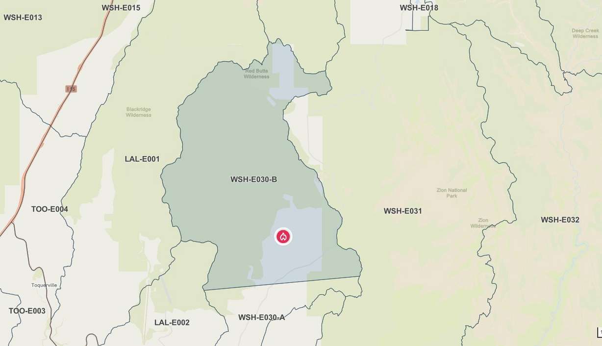 A map showing an area near the Mesa Fire that was still under an evacuation warning at 10 p.m. on Wednesday.