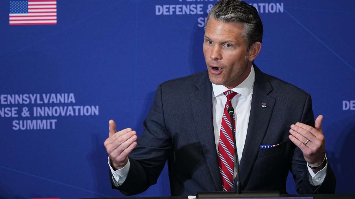 Defense Secretary Pete Hegseth speaks at the United States Army War College in Carlisle, Pa., during the Pennsylvania Defense and Innovation Summit, Wednesday.