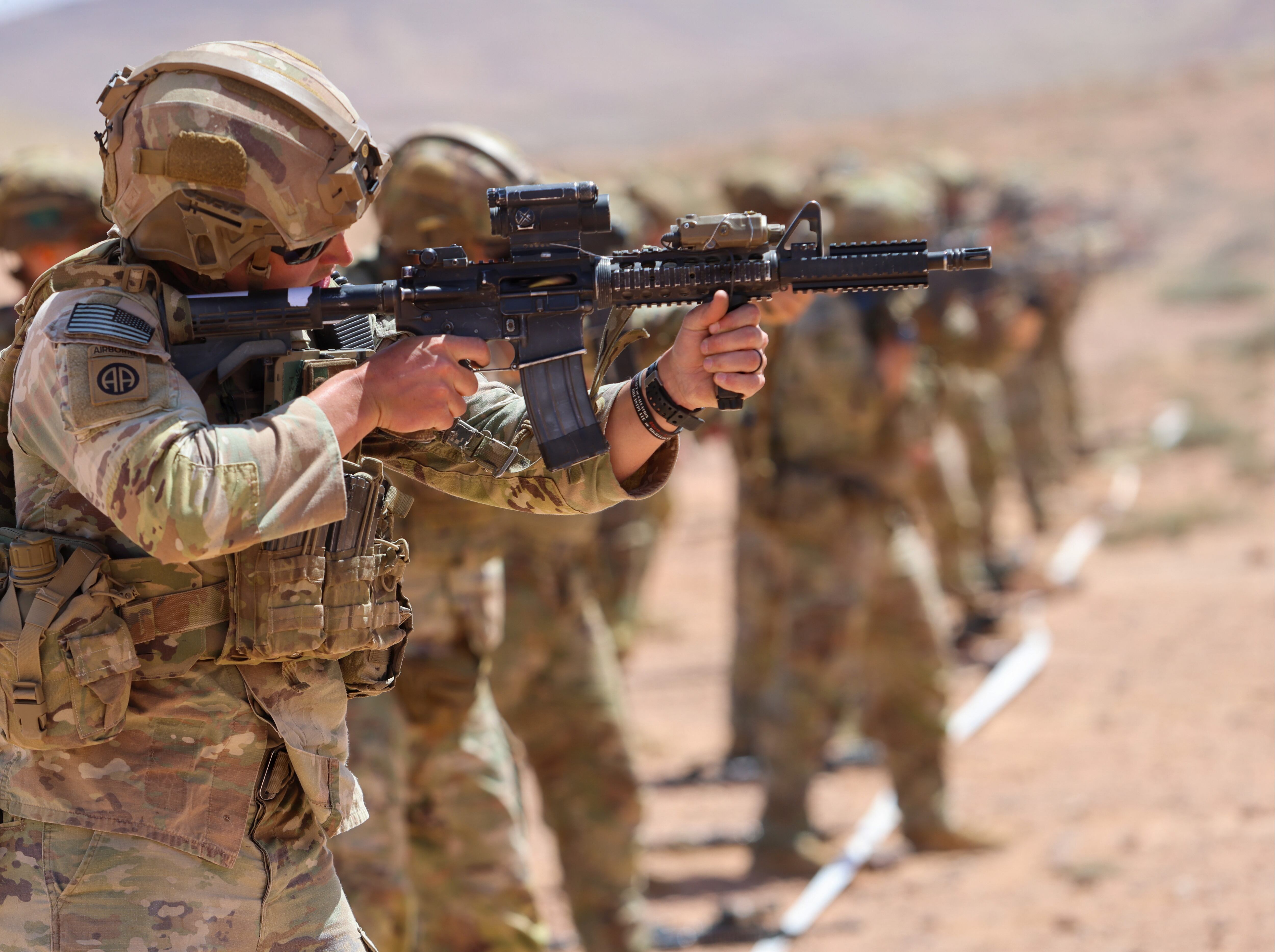 U.S. Army paratroopers conduct marksmanship training with the M4 carbine in the Middle East. Defense Secretary Pete Hegseth mandated testosterone testing on Wednesday for all military servicemembers.