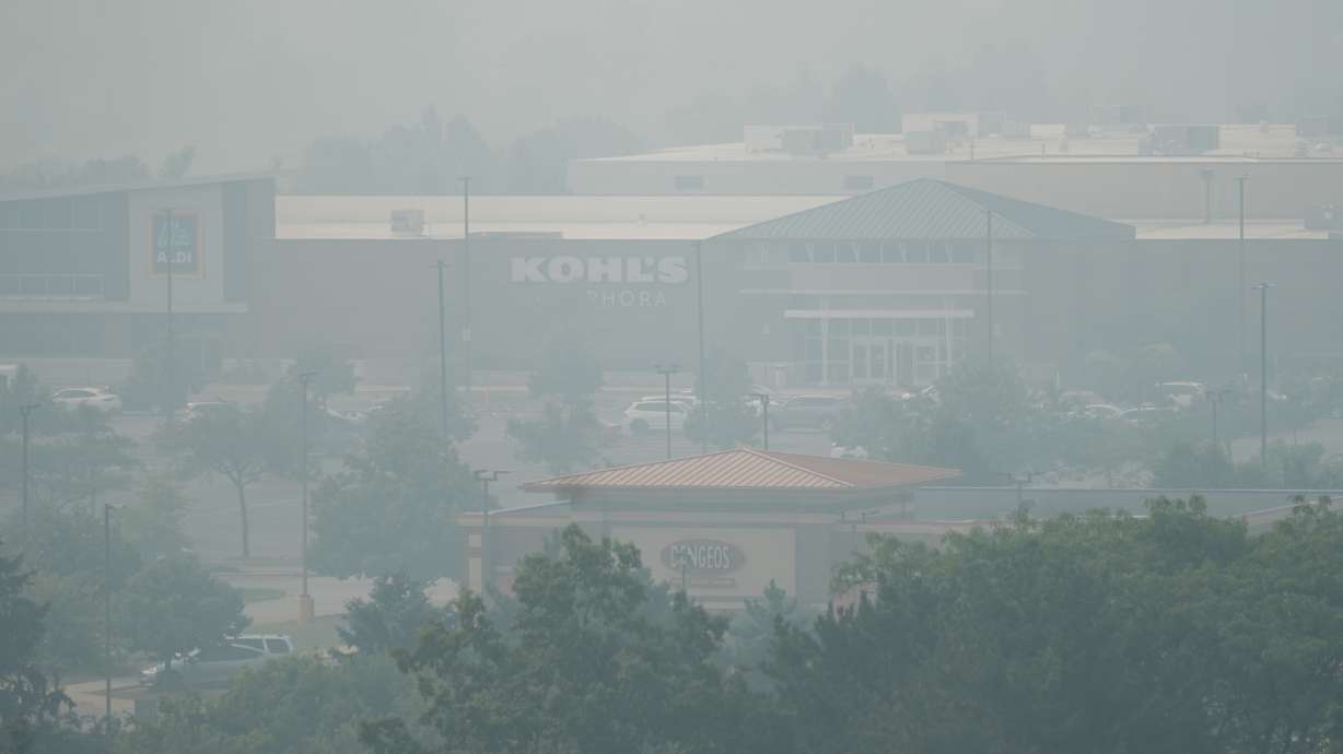 A general view of street mall during poor air quality due to dense smoke from Canadian wildfires in Glenview, Ill., Thursday, July 16, 2026. CORRECTION: Glenview, not Northbrook