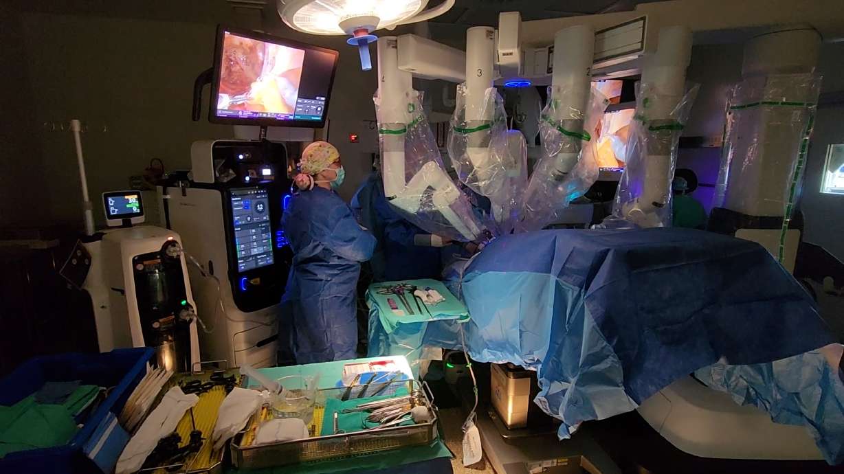 A robotic-assisted surgery system is used during a prostate cancer procedure at Intermountain Healthcare.