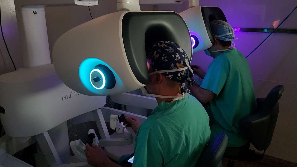 A robotic-assisted surgery system is used during a prostate cancer procedure at Intermountain Healthcare.