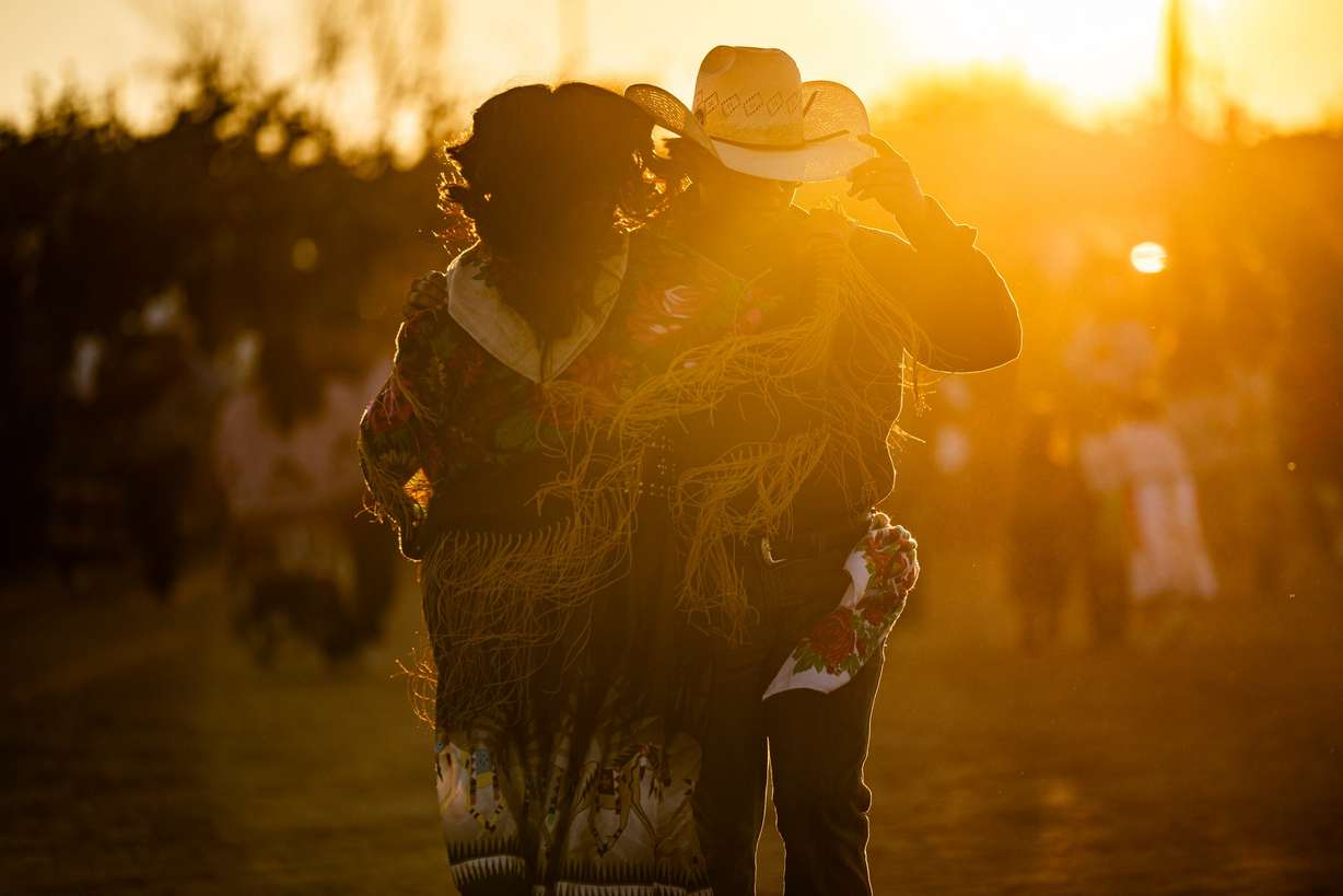 People participate in the White Mesa Bear Dance in the White Mesa Ute community, located directly adjacent to the Bears Ears National Monument, on Aug. 31, 2025. The shrinking of the monument has sparked heightened debate over the Antiquities Act.