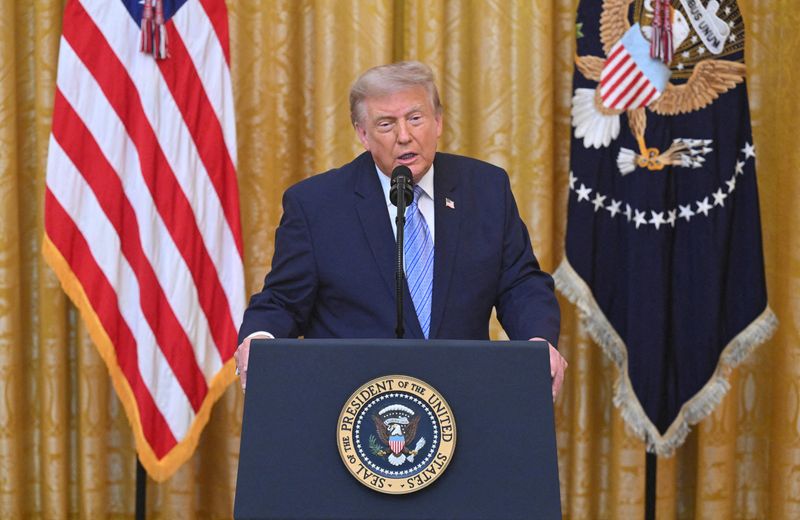 President Donald Trump addresses the nation from the East Room of the White House in Washington, Thursday. ABC, NBC and CNN all opted not to air Trump's speech on election security live.