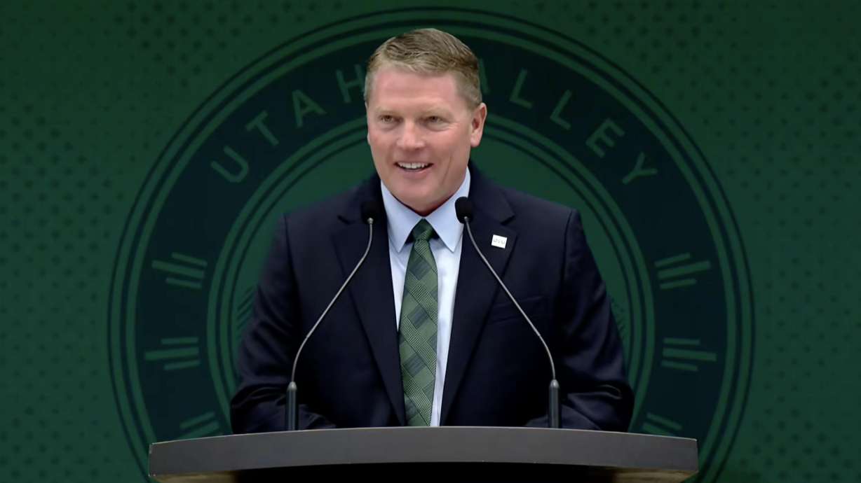 Jon Anderson speaks after being named as Utah Valley University's next president on Friday. The Utah Board of Higher Education on Friday voted unanimously to appoint Anderson.