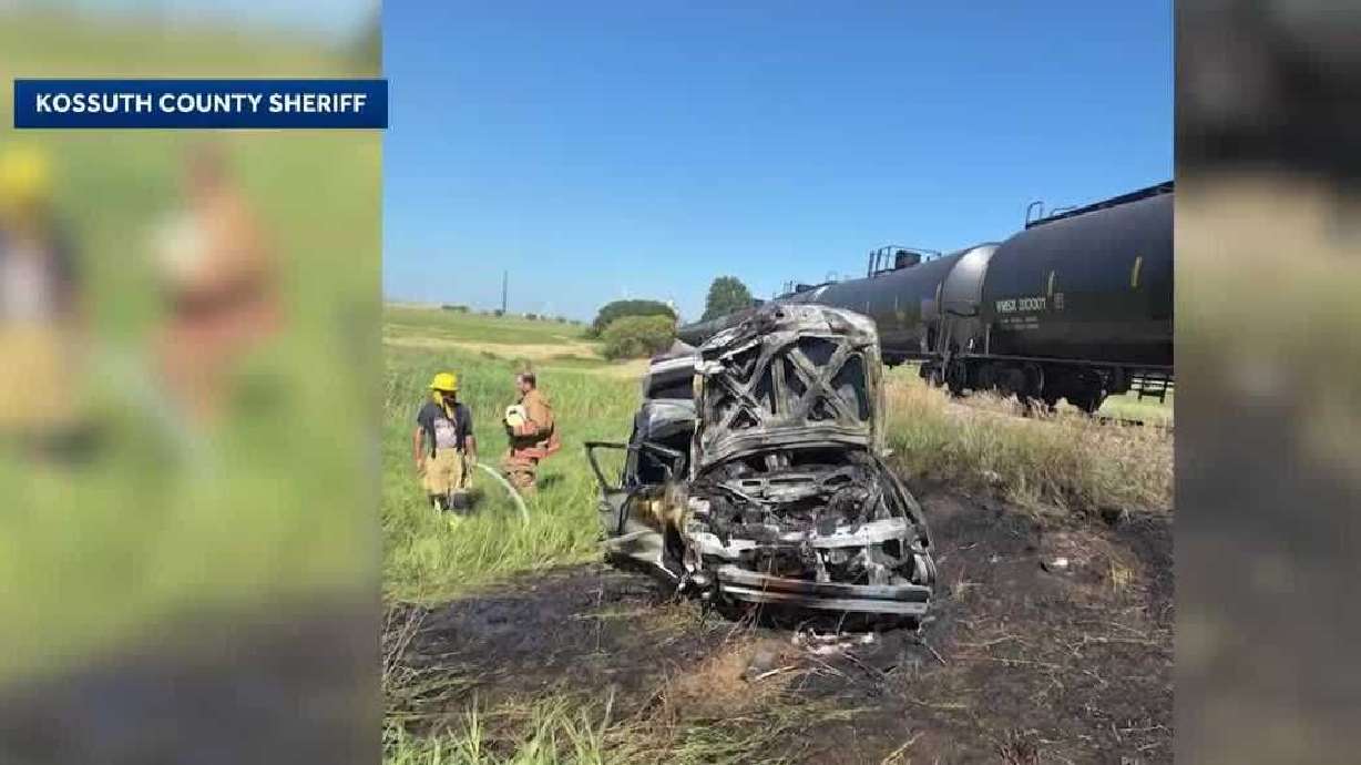 A man from Iowa is being praised by law enforcement after saving two teenage brothers from a burning car following a train crash.