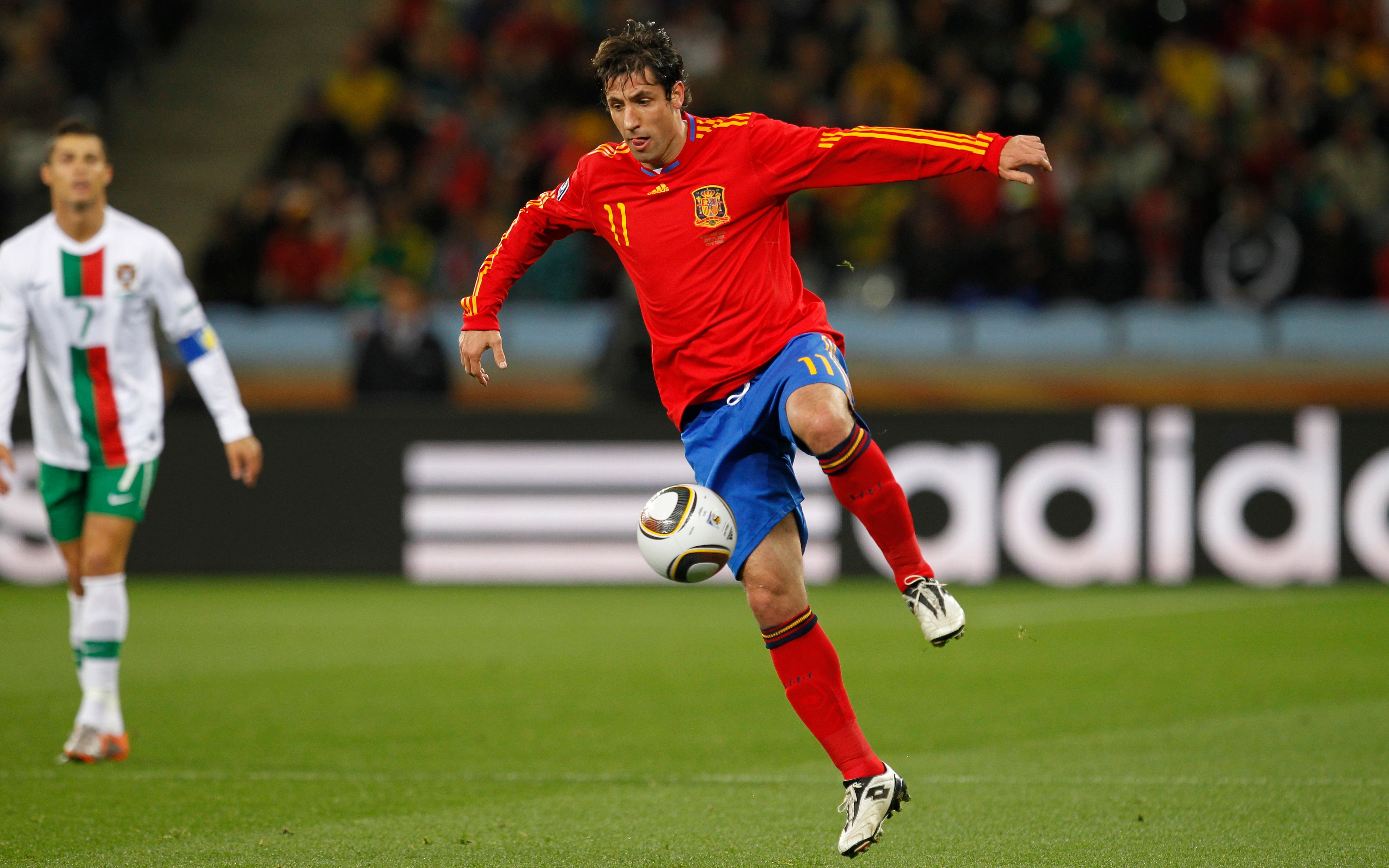 FILE - Spain's Joan Capdevila during the World Cup round of 16 soccer match between Spain and Portugal at the Green Point stadium in Cape Town, South Africa, Tuesday, June 29, 2010. 