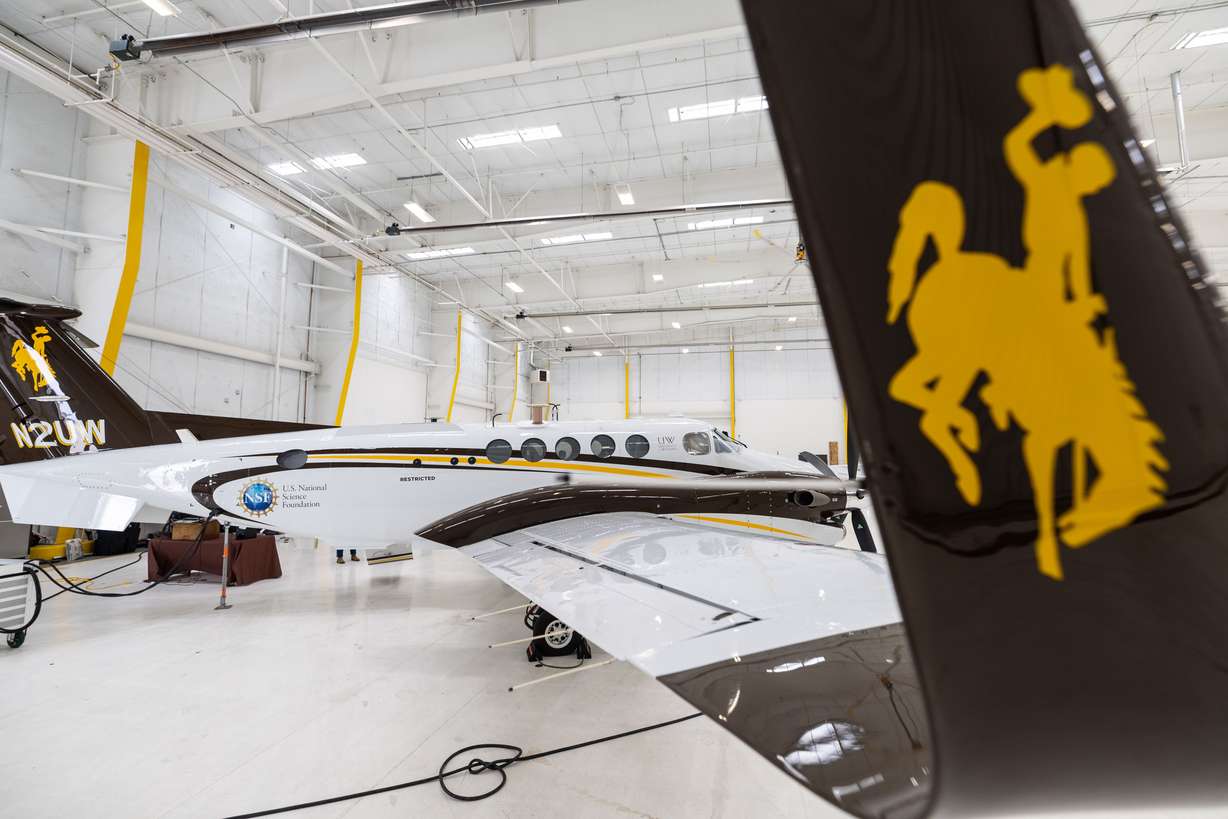 The University of Wyoming King Air airborne research aircraft on Friday. The aircraft is built with crew and equipment swaps in mind.