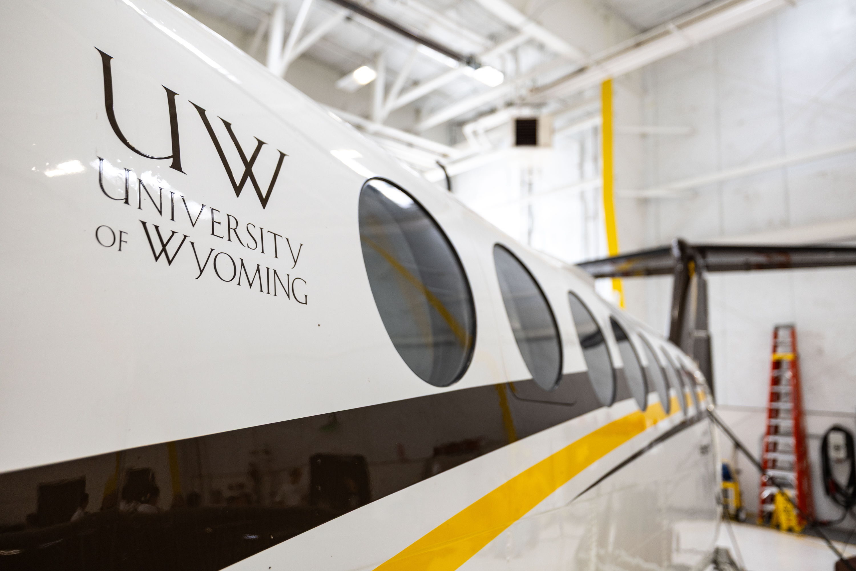 The University of Wyoming King Air airborne research aircraft on Friday. The aircraft was modified in Kansas by Avcon Industries.