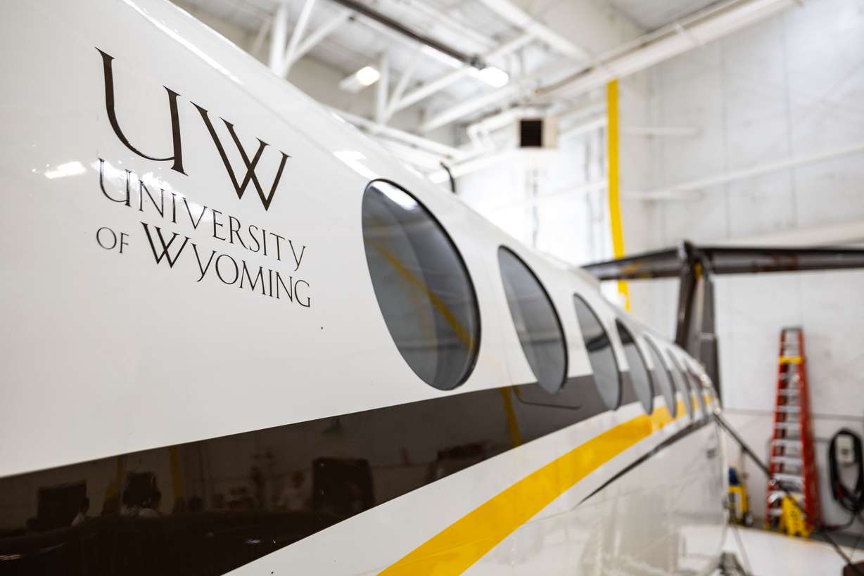 The University of Wyoming King Air airborne research aircraft on Friday. The aircraft was modified in Kansas by Avcon Industries.