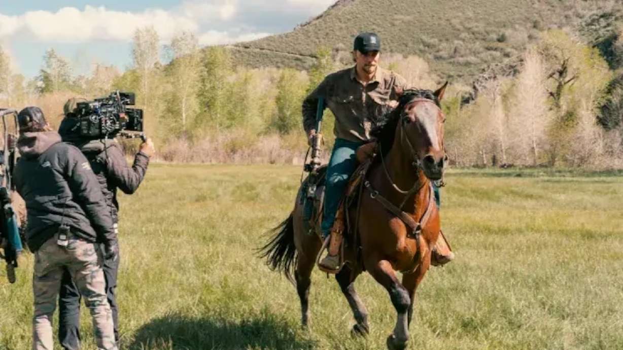 Luke Grimes stars in CBS' "Marshals" and is pictured in this recent behind-the-scenes photo taken during the filming of the show's second season in Utah in 2026.
