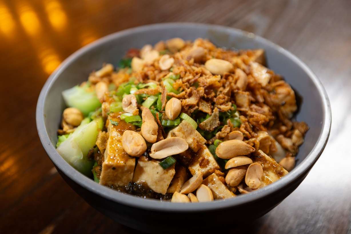 Vegetarian dan dan noodles are displayed at Drunken Kitchen in Salt Lake City on Tuesday.