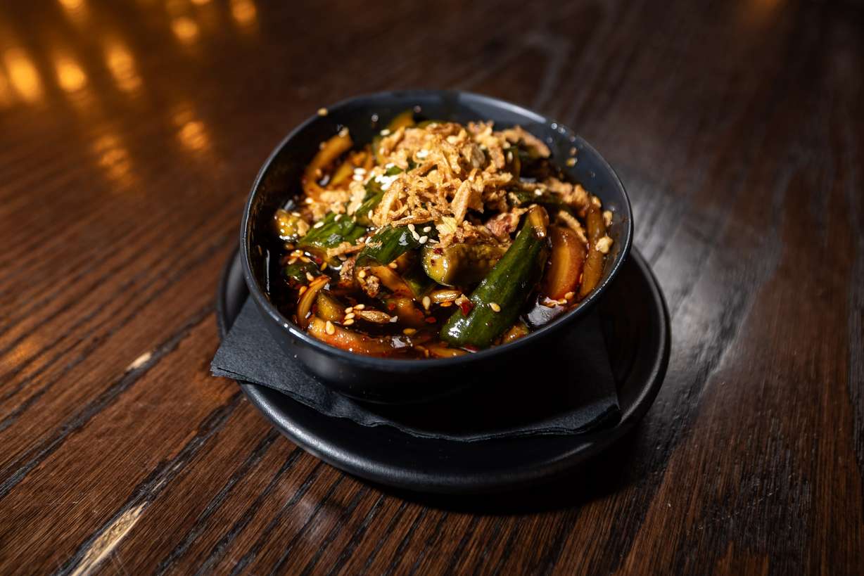 Marinated cucumbers are displayed at Drunken Kitchen in Salt Lake City on Tuesday.