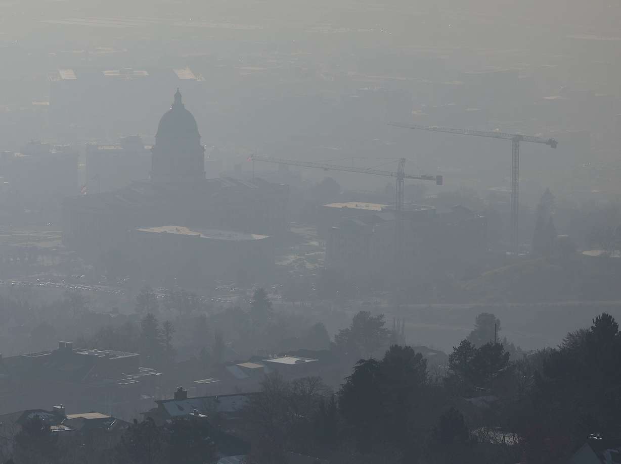The state Capitol, as seen from the Bonneville Shoreline Trail, during an inversion in Salt Lake City on Dec. 5, 2024. A new University of Utah study showed a link between preterm births and air quality in Utah.