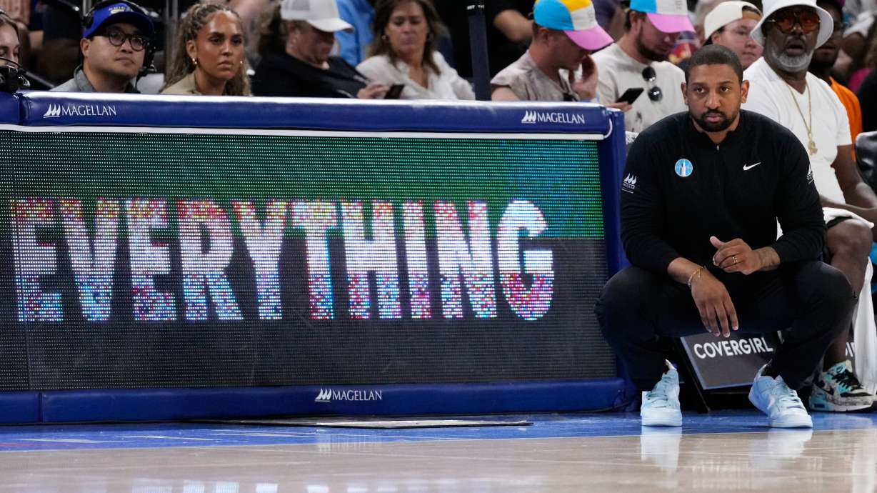 Chicago Sky head coach Tyler Marsh watches players during the second half of a WNBA basketball game against the Seattle Storm Wednesday, July 15, 2026, in Chicago.