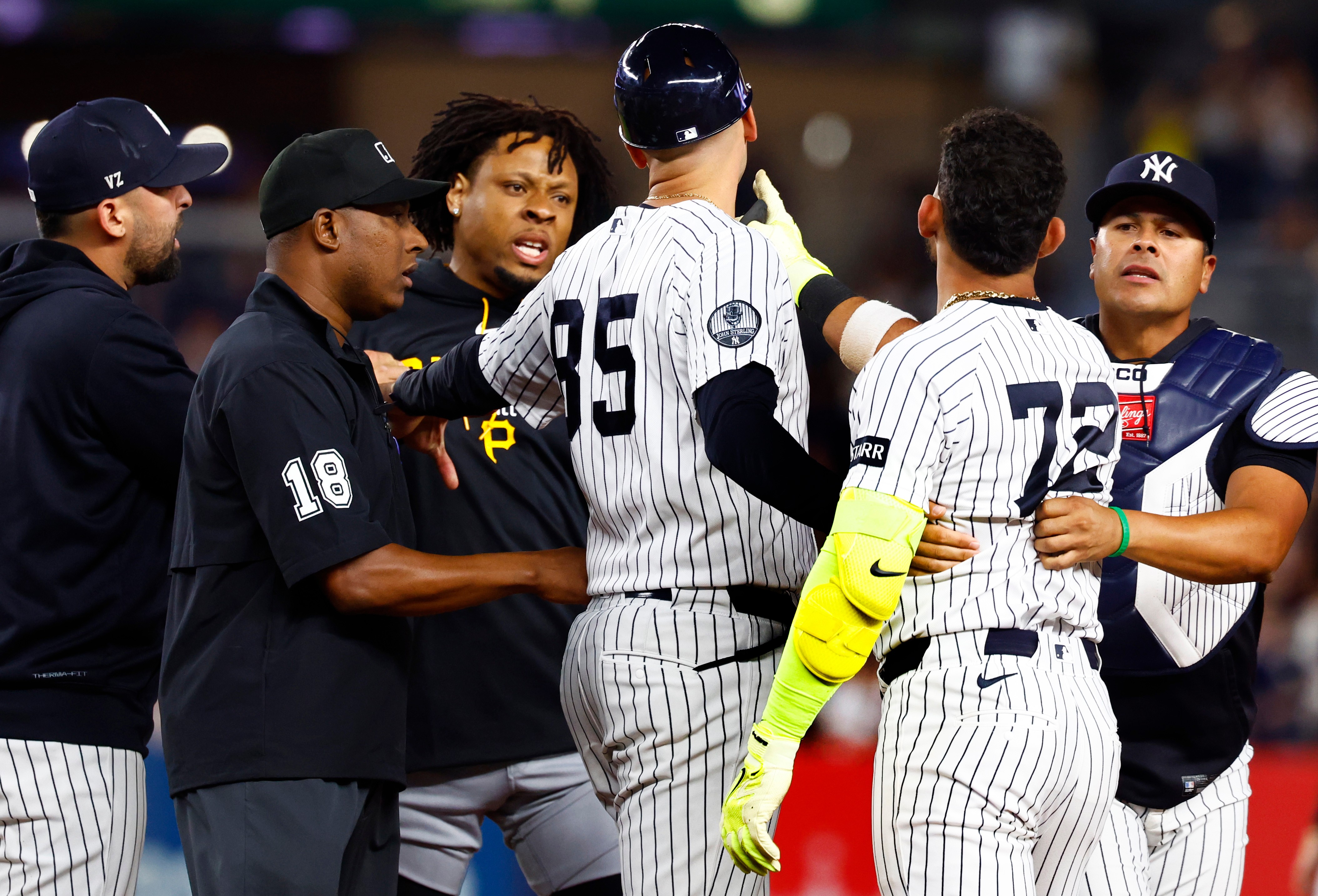 Benches clear in Pirates-Yankees game after Santana shouts at Caballero