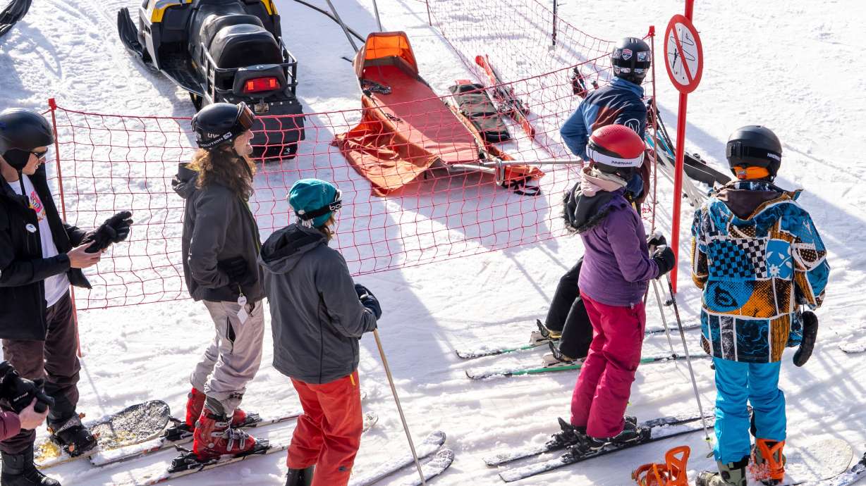 A group of skiers gather on the slopes at Afriski Mountain Resort in Maluti, Lesotho, Saturday, July 11, 2026.