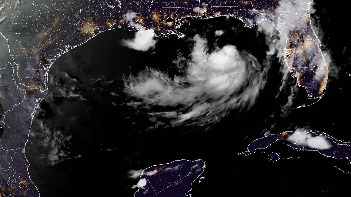 Tropical Storm Bertha in the Gulf of Mexico, as of 5:31 p.m. MDT Monday. The storm is moving slowly toward the Florida Panhandle and Alabama, forecasters said Tuesday.