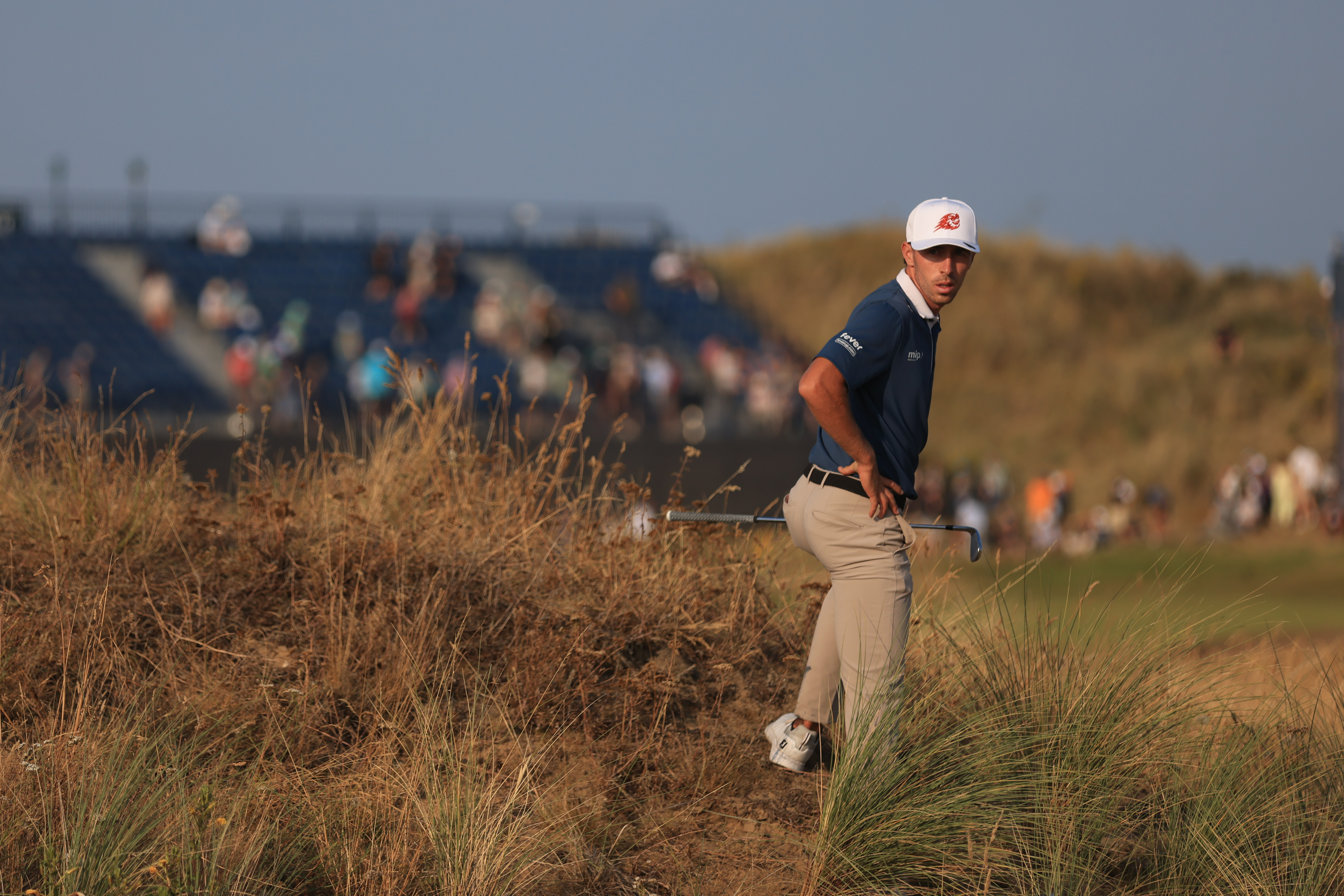 David Puig of Spain looks back before he plays on the 13th during the second day of the British Open Golf championships at Royal Birkdale golf club, in Southport, England, Friday, July 17, 2026.